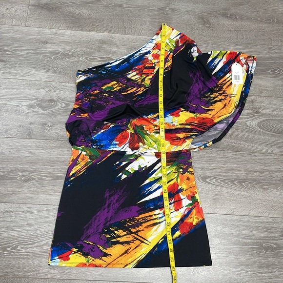 NWT Jessica Simpson One Shoulder Draped Mini Dress Multicolored Abstract S - Picture 11 of 16